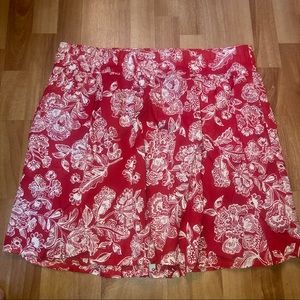 Red and White Hawaiian Floral Print A Line Skirt